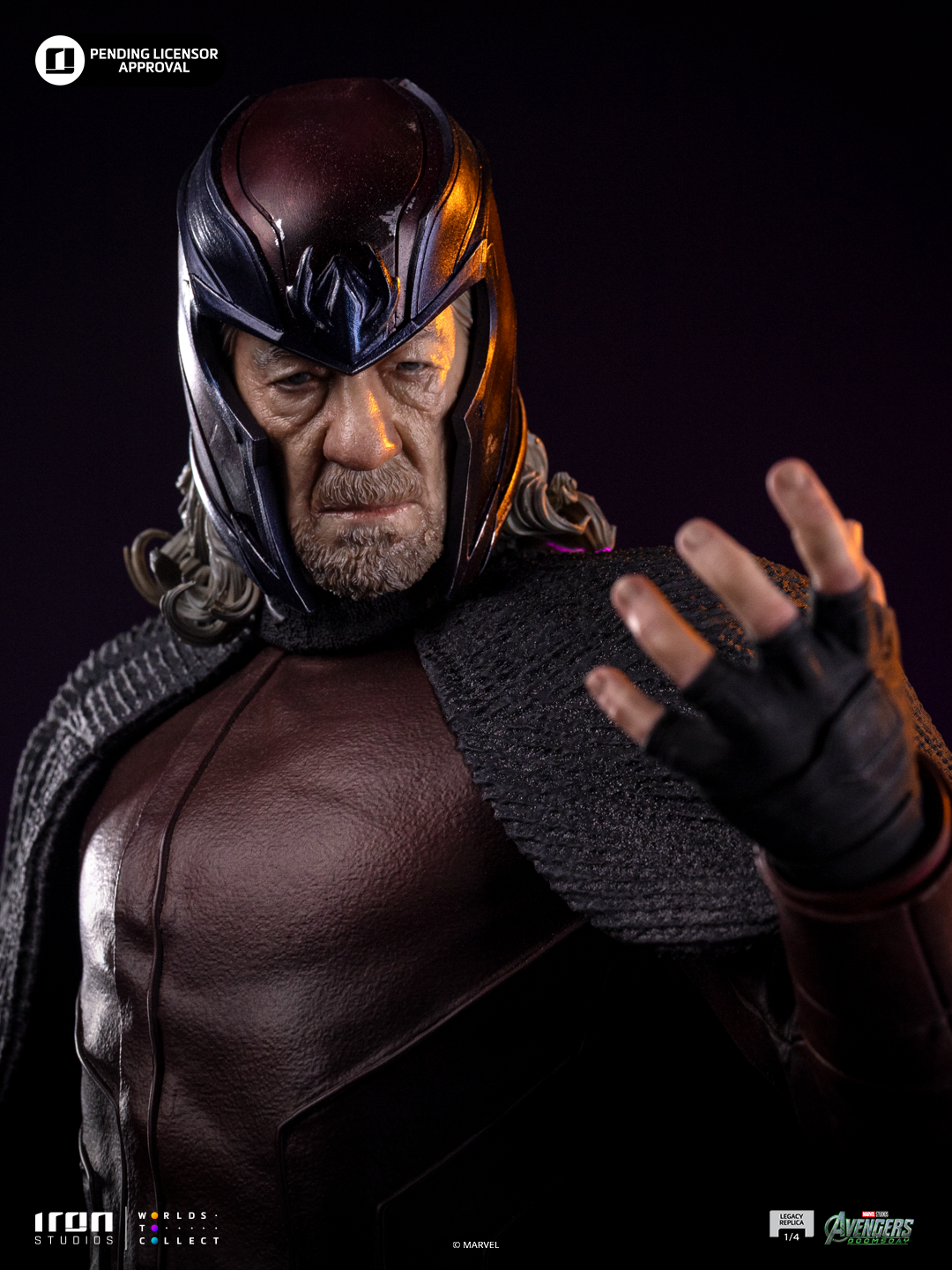 Statue Magneto by Iron Studios, Legacy Replica 1/4 scale, burgundy suit with textured black cape.