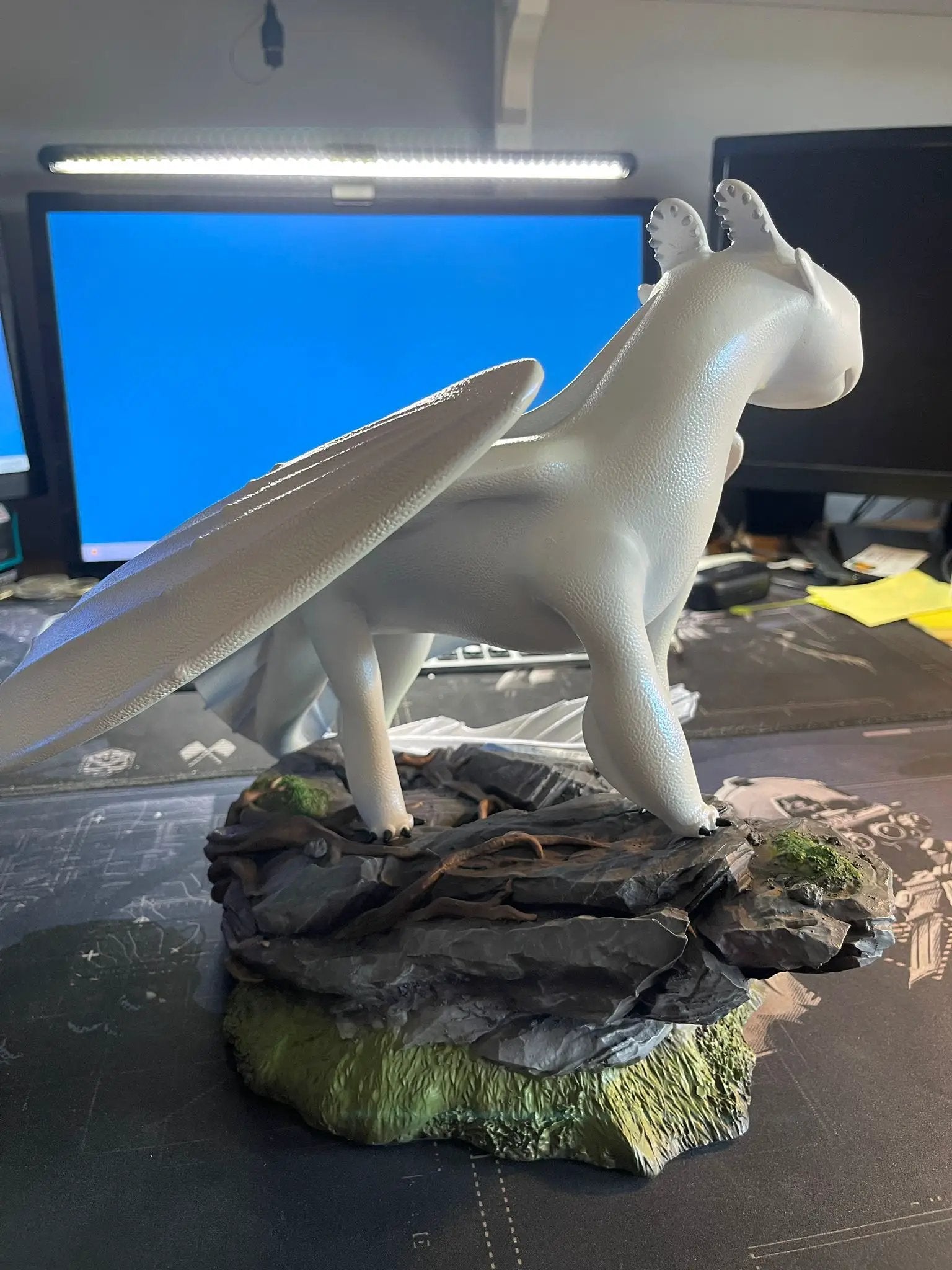 Light Fury Master Craft dragon figure by BEAST KINGDOM on rocky diorama base