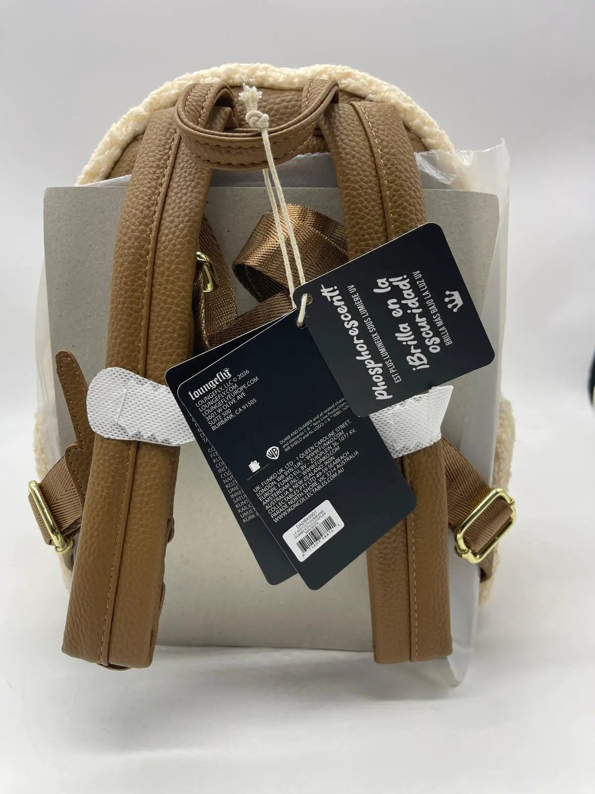 Mochila Mini Mutts Cutts de Loungefly, color marrón texturizado con tirantes acolchados.