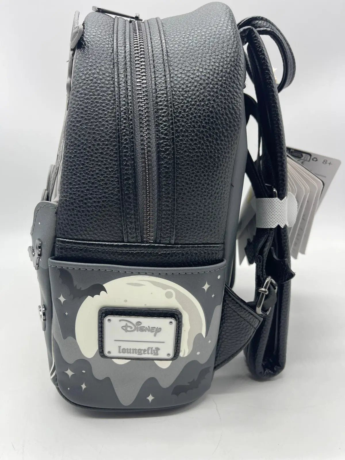 Mochila Loungefly Disney Mickey & Minnie Mini Ghost Light Up Glow backpack, gray pebbled leather with moon/bat motif