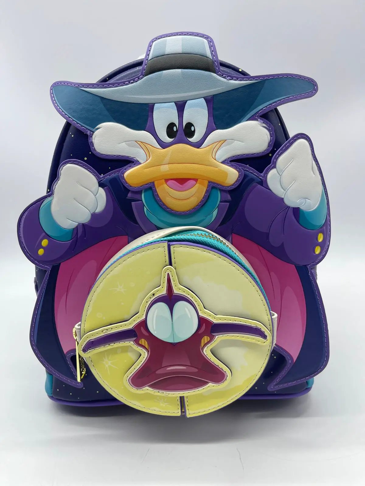 Pato Darkwing by Loungefly Mochila Mini backpack featuring Darkwing Duck in purple and blue accents.