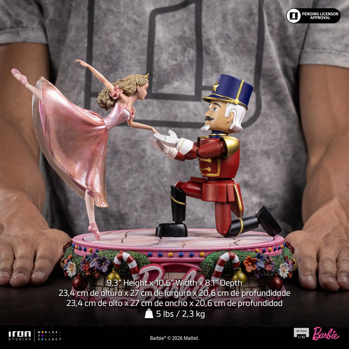 Statue Barbie Nutcracker (25th Anniversary) in pink gown dancing with a Nutcracker soldier, Iron Studios 1/10 Deluxe Art Scale