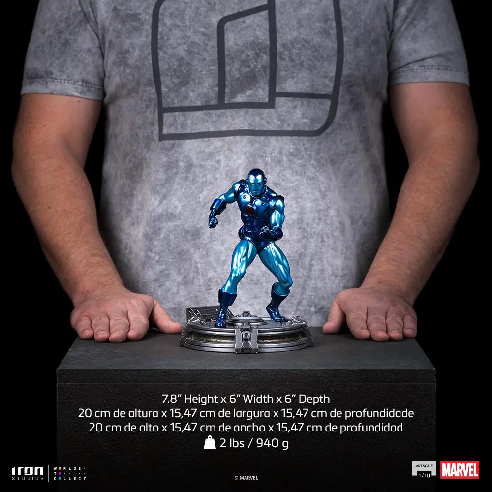 Statue Iron Man Stealth 1/10 scale by Iron Studios, blue metallic armor on display base with Marvel branding.
