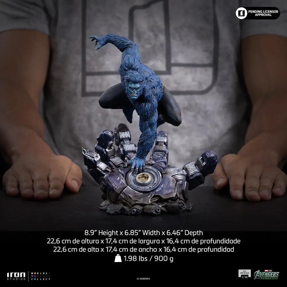 Statue Beast from Avengers: Doomsday by Iron Studios, blue furred figure on metallic rubble base, BDS Art Scale 1/10
