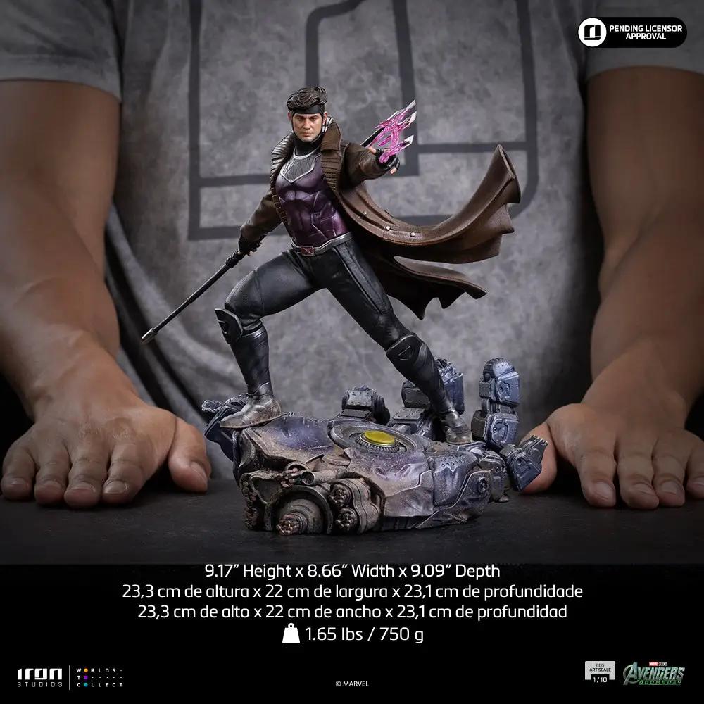 Statue Gambit by Iron Studios, 1/10 scale, posed on a damaged sci-fi base with a purple energy card