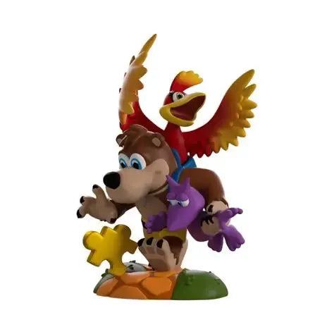 Figura vinyl Banjo-Kazooie Jiggy Hunter de Youtooz, 13 cm, Banjo y Kazooie apilados.