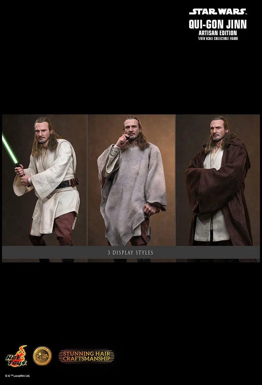 HOT TOYS Star Wars Qui-Gon Jinn Artisan Edition 1/6 scale figure with white tunic and three display styles