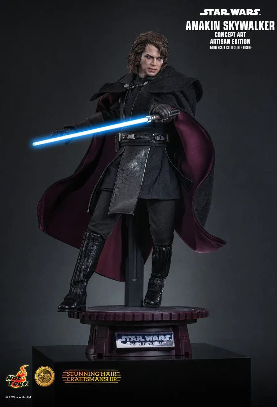 Star Wars Anakin Skywalker Concept Art Artisan Edition 1/6th scale figure by HOT TOYS with blue lightsaber on display stand