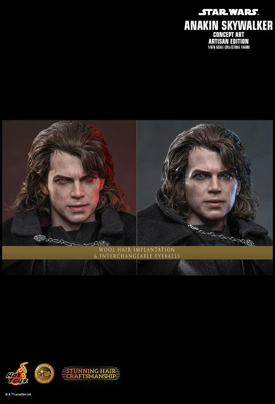 Figura HOT TOYS 1/6 Anakin Skywalker Concept Art Artisan Edition; 2 cabezas con cabello de lana e ojos intercambiables