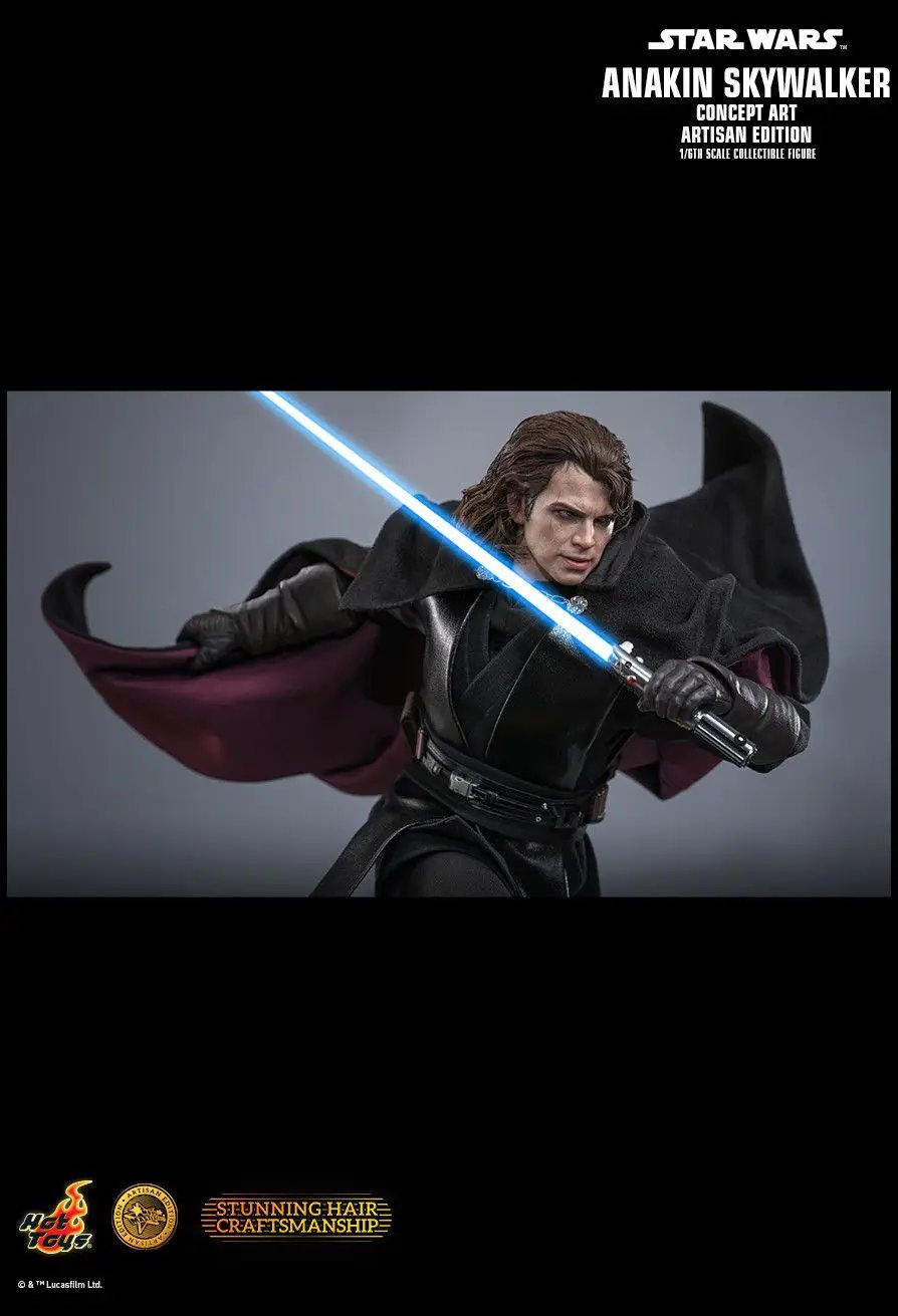 Hot Toys Star Wars Anakin Skywalker 1/6 action figure, Concept Art Artisan Edition, 31 cm, with blue lightsaber and black cloak