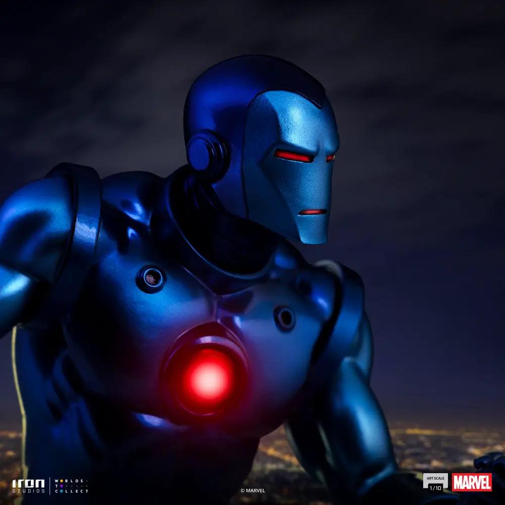 Statue Iron Man Stealth by Iron Studios, metallic blue armor with glowing red chest reactor