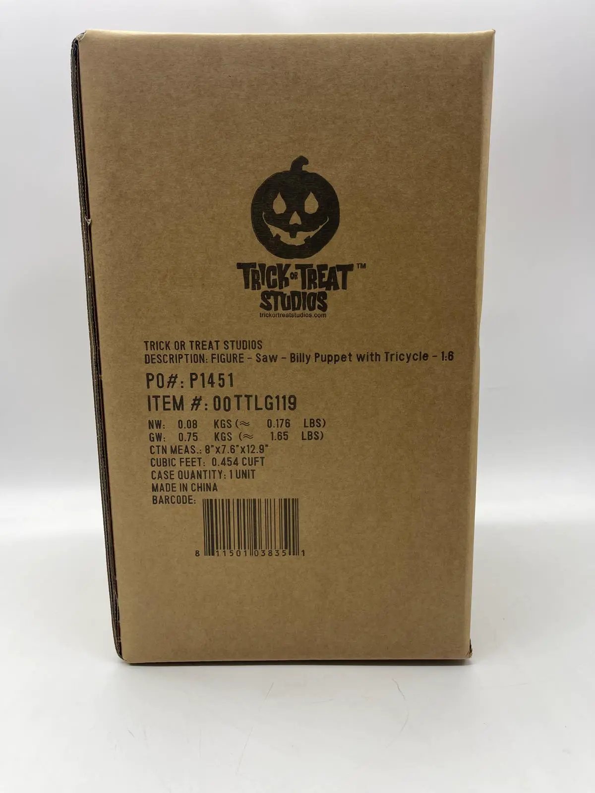Figure Saw Billy Puppet with Tricycle 1:6 scale box by Trick or Treat Studios