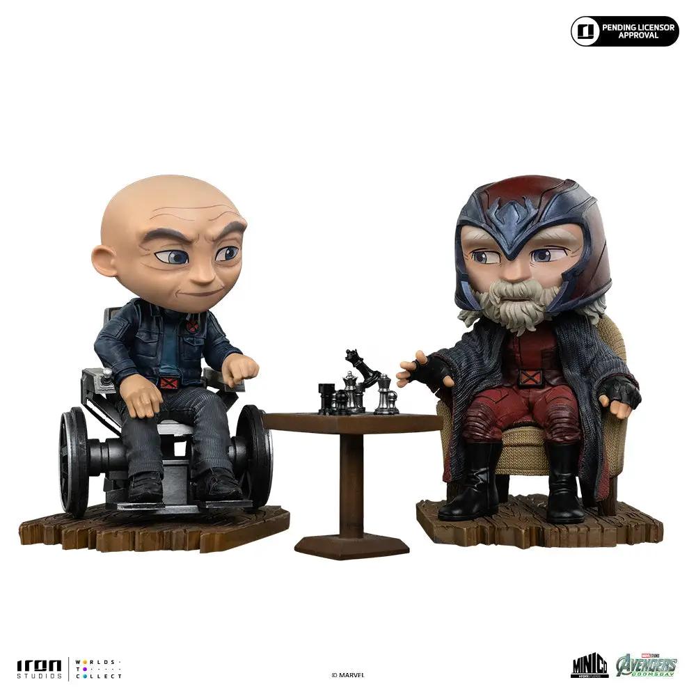 Statue: Xavier and Magneto mini figures (2) from Iron Studios Minico, seated at a table with chess pieces.