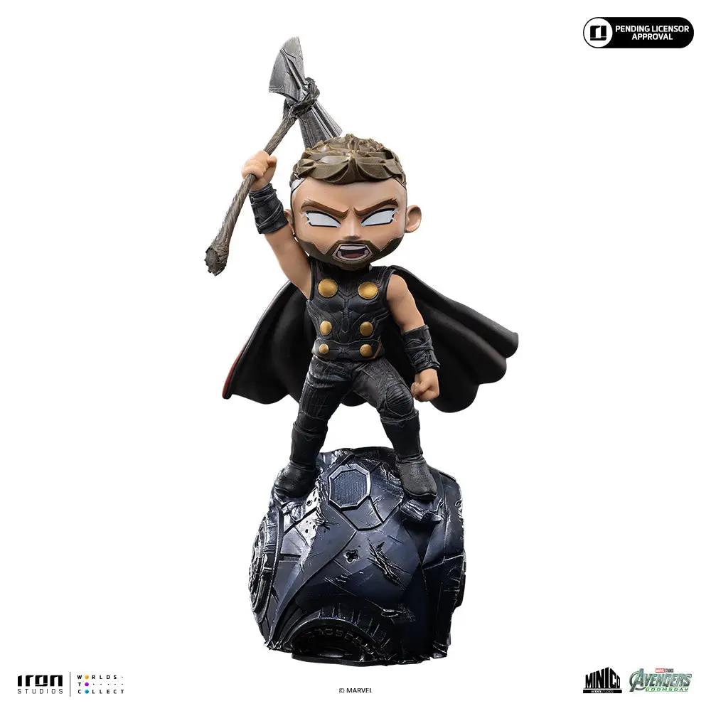 Statue Thor from Avengers: Doomsday Minico by Iron Studios; chibi figure with black cape on rocky base