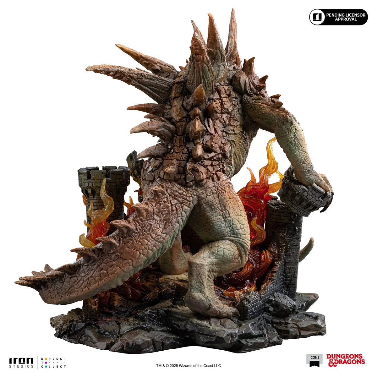 Statue of the Tarrasque from Dungeons and Dragons Icons by Iron Studios on a rocky base