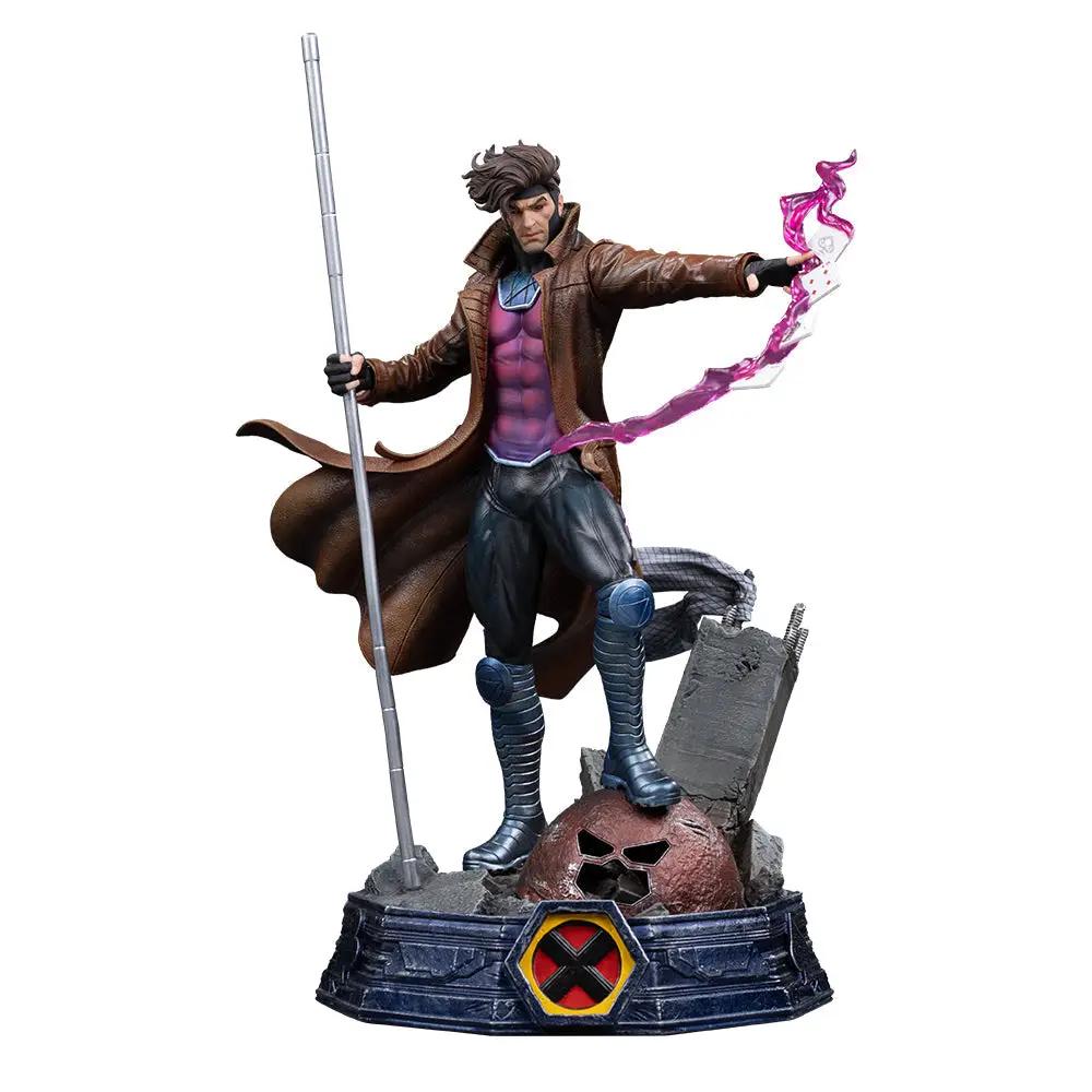 Statue Gambit Unleashed X-Men, Art Scale 1/10, by Iron Studios, with brown trench coat and pink energy.