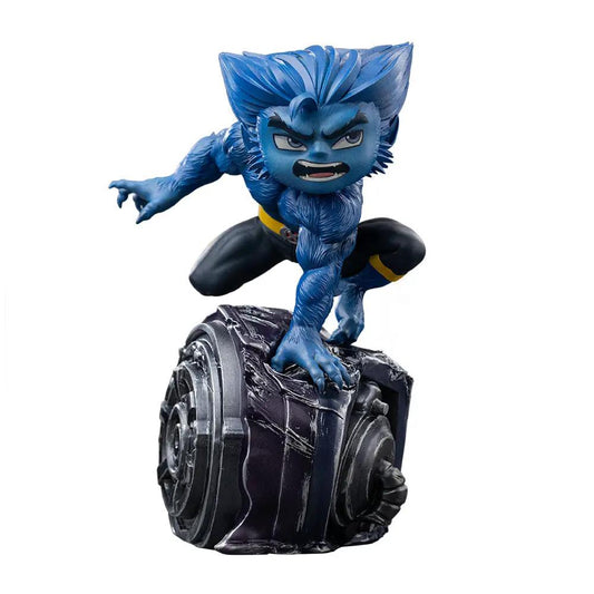 Statue Beast from Avengers: Doomsday, Minico by Iron Studios; blue figure perched on a rocky base