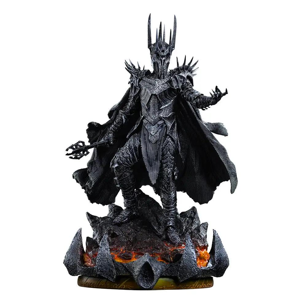 Statue Sauron Unleashed from The Lord of the Rings by Iron Studios, Art Scale 1/10, dark armored figure atop lava base.