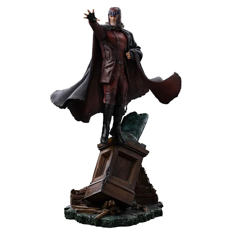 Statue Magneto Avengers Doomsday 1/10 scale by Iron Studios, red suit with black cape standing on a ruined pedestal