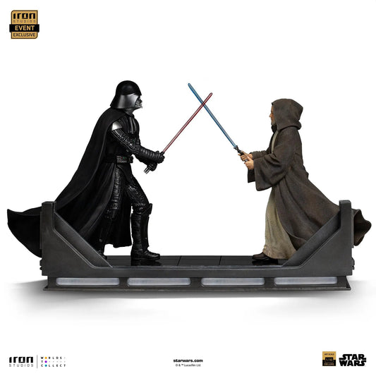 Statue: Iron Studios Darth Vader vs Obi-Wan Kenobi 1/10 Art Scale duel with red and blue lightsabers.