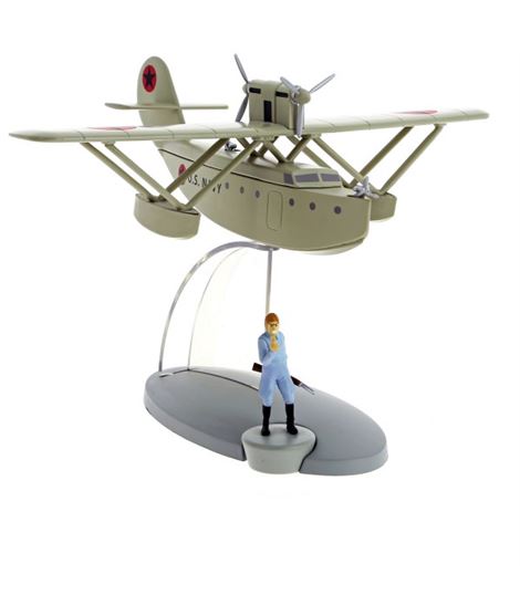 Figura de colección Tintin avíon Nr. 38 LA FIGURA DEL PILOTO Y EL AVIÓN MARÍTIMO AMERICANO - LA ERUPCIÓN DEL KARAMAKO