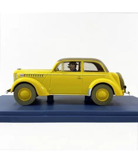 Coche de colección MOULINSART 1/24 Tintin, amarillo con base azul.