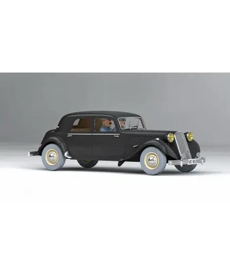 MOULINSART Tintin coche de escala 1/24; berlina clásica negra con interior crema y llantas de pared blanca