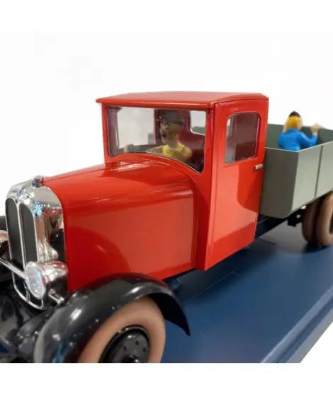 MOULINSART Tintin coche escala 1/24: camión rojo clásico con remolque gris y figuras