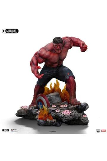 Iron Studios Marvel Red Hulk 1/10 Art Scale statue, red muscular figure on rocky base with flames, 23 cm