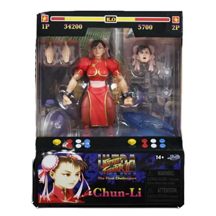 Street Fighter 2 Chun-Li deluxe action figure by JADA TOYS in red dress, 1:12 scale, boxed with accessories