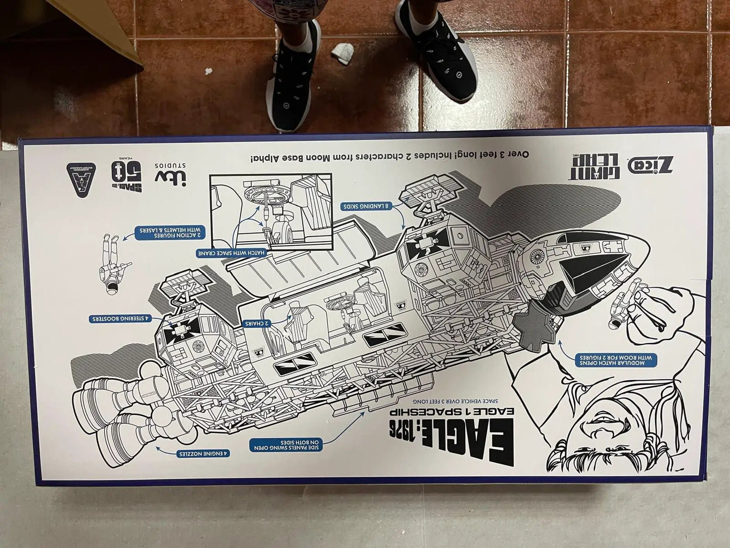 Space 1999 Eagle playset by ZICA TOYS, 92cm retro Mattel edition box with black-and-white schematic artwork