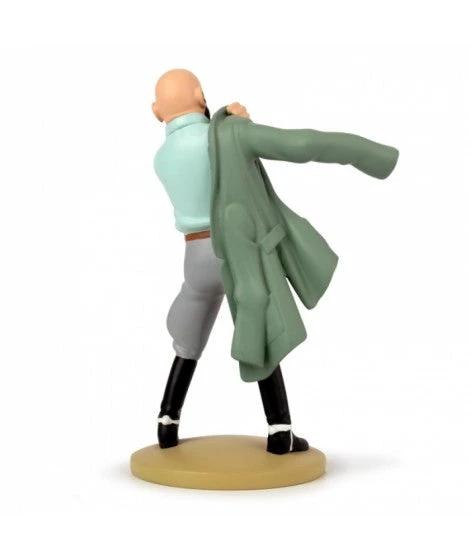 Figura MOULINSART TF1 Muller reaparece, 12 cm, Tintin figurine con abrigo verde y pantalón gris sobre base beige.