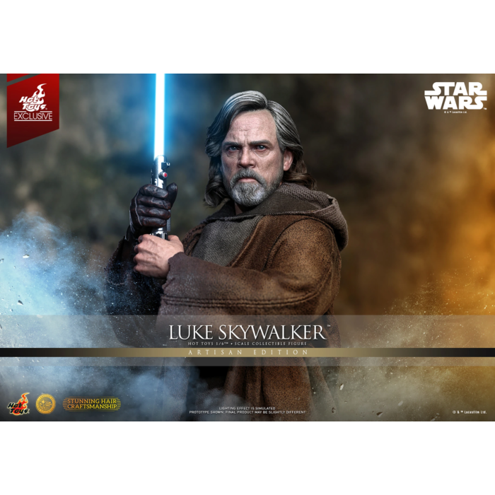 Luke Skywalker 1/6 Artisan Edition action figure by HOT TOYS, blue lightsaber, Star Wars packaging.