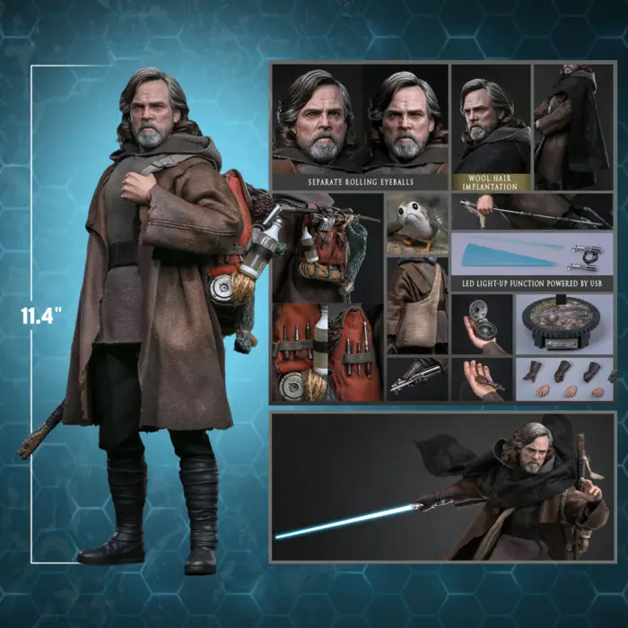 HOT TOYS Luke Skywalker 1/6 Artisan Edition action figure, 29 cm, Star Wars, with cloak and accessories.