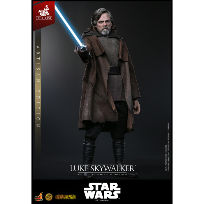 Luke Skywalker 1/6 Artisan Edition action figure by HOT TOYS, brown cloak and blue lightsaber