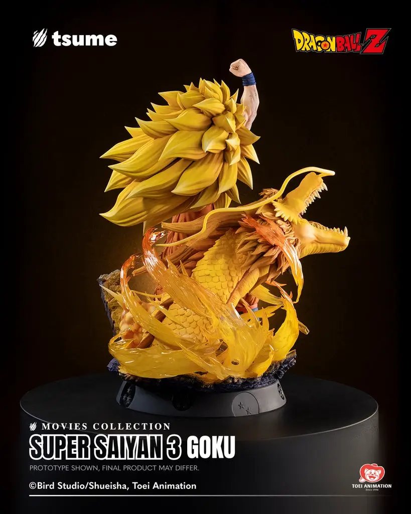 Figura de acción TSUME Movies Collection Super Saiyan 3 Goku, 57 cm, con dragón dorado
