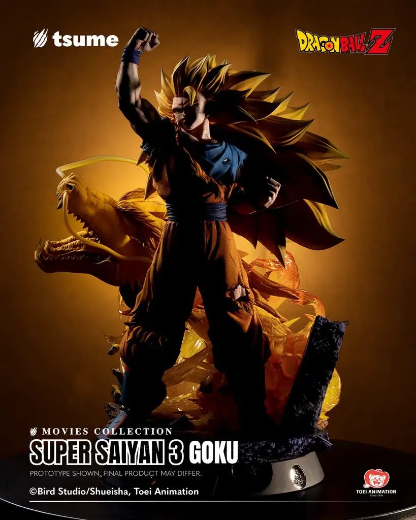 Super Saiyan 3 Goku action figure by TSUME, 57 cm tall, orange gi, Dragon Ball Z.