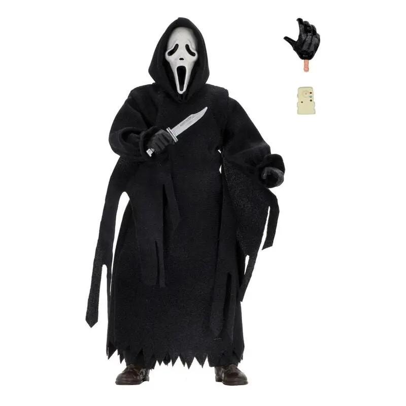 NECA Scream Figura Retro Ghostface 20 cm action figure, black hooded robe, knife, includes 2 accessories