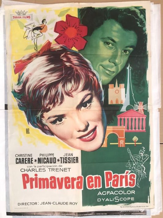 CARTEL DE CINE-PRIMAVERA EN PARÍS- DE 1961. MEDIDAS:100 X 70 CM. 100% ORIGINAL