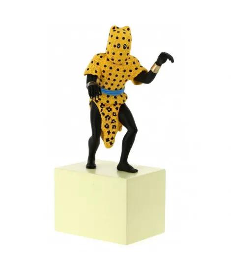 Figura de colección de resina Tintin Hombre Leopardo, 32 cm, MOULINSART, sobre base rectangular.