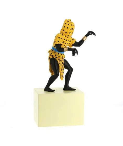 Figura de Tintin en traje de leopardo, resina, 32 cm, MOULINSART, base amarilla, colección Museo Imaginario.