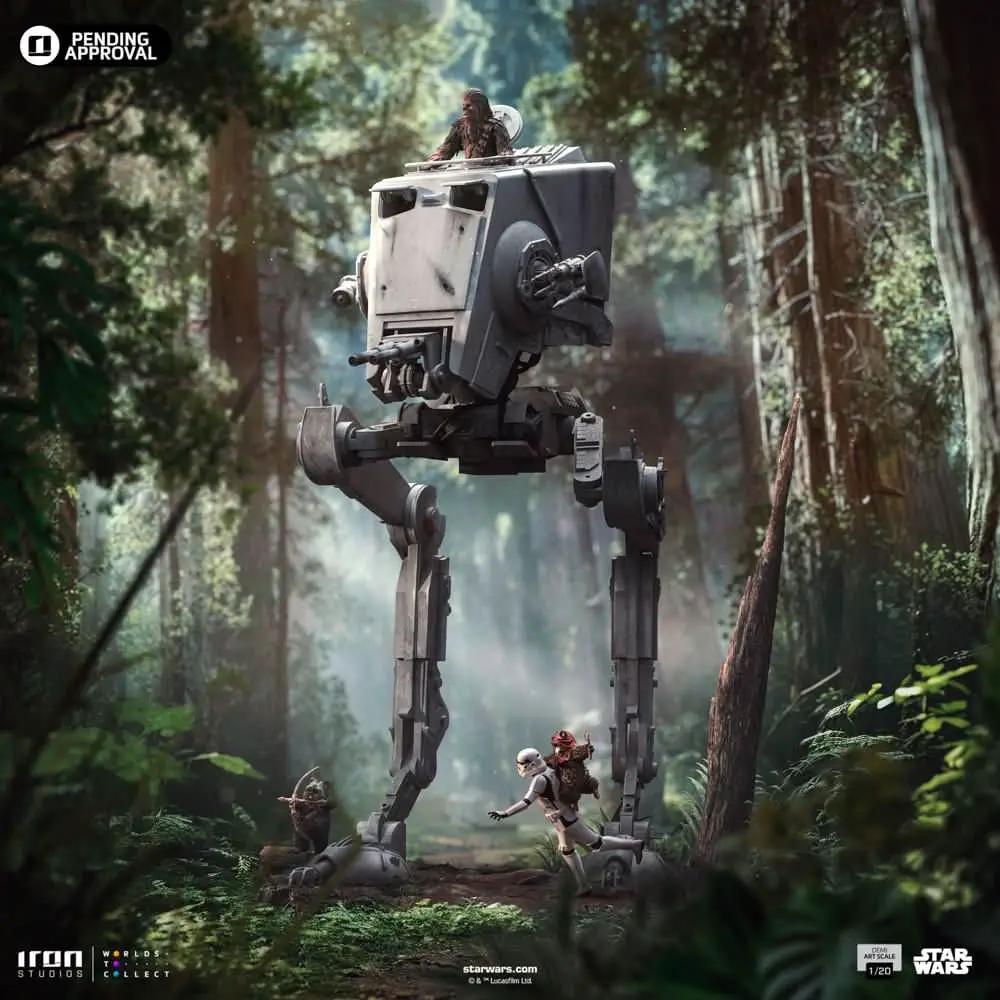Statue AT-ST and Chewbacca in forest diorama by Iron Studios, Demi Art Scale 1/20.