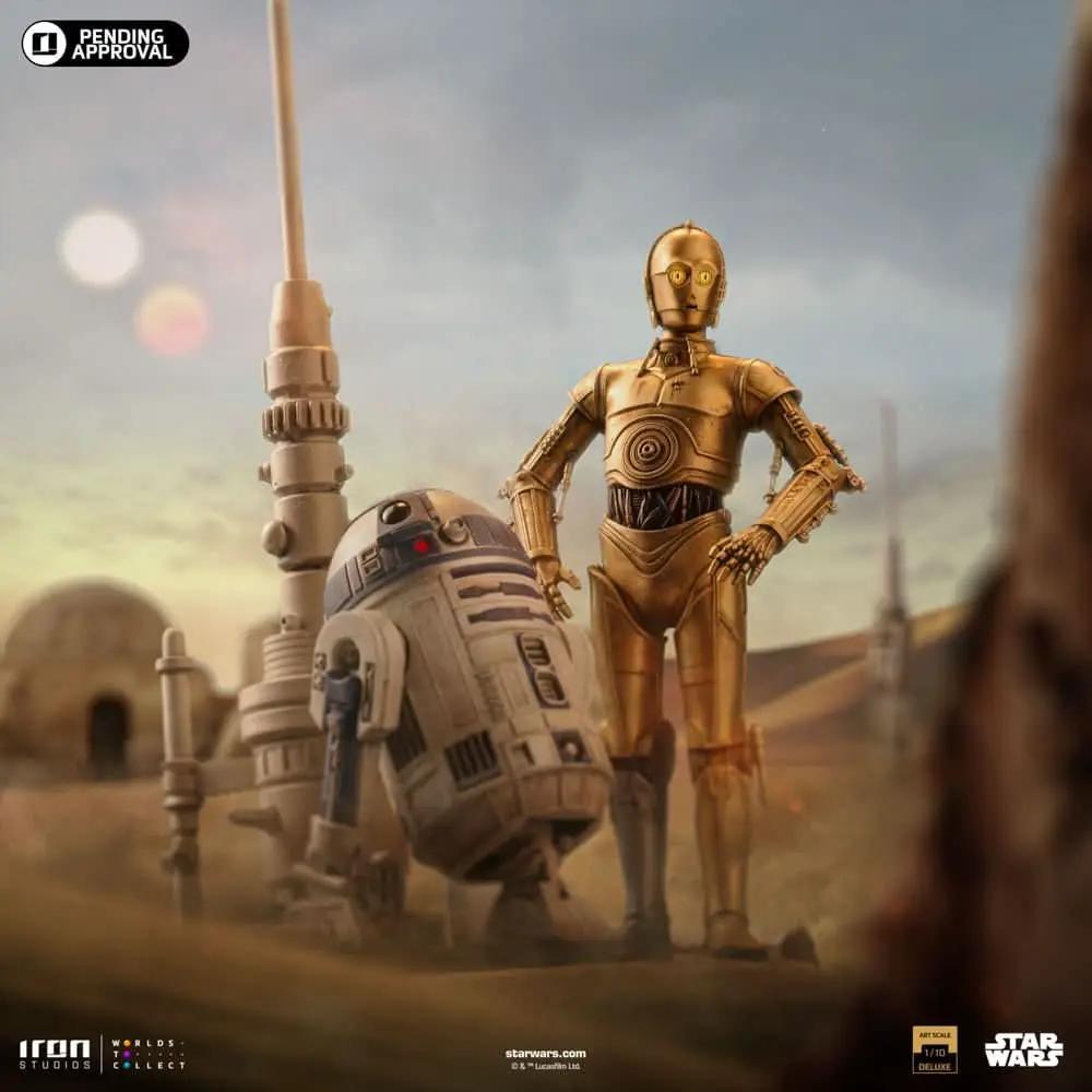 Statue of two Star Wars droids: gold C-3PO and silver-blue R2-D2, Iron Studios Art Scale 1/10