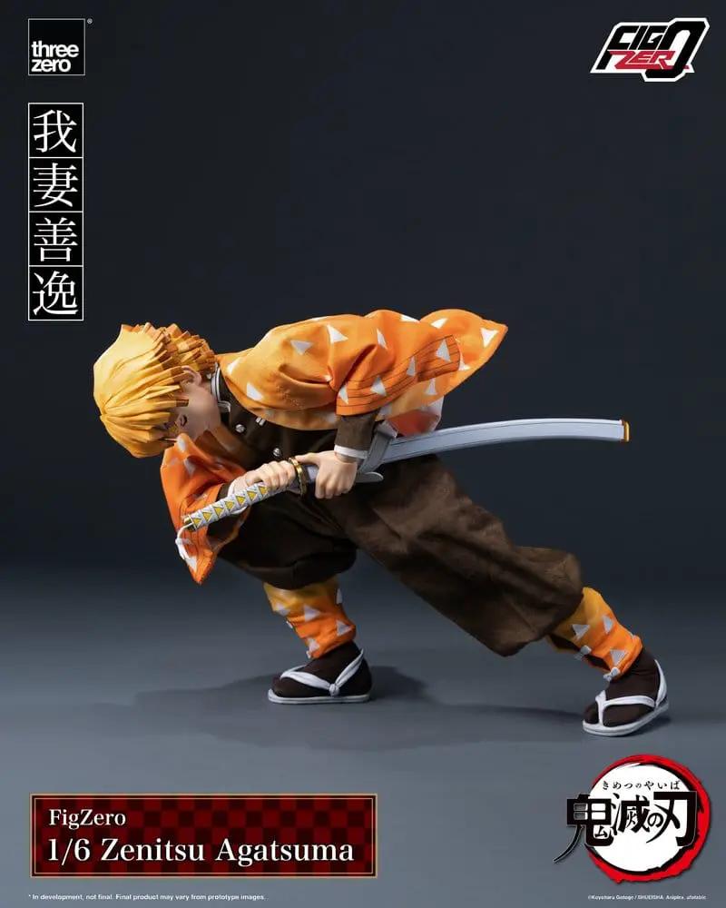 FigZero Zenitsu Agatsuma 1/6 action figure, 28 cm, orange haori with triangular patterns, sword in hand by ThreeZero