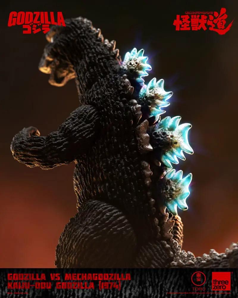 ThreeZero Godzilla vs. Mechagodzilla (1974) figure, 23 cm tall, black textured body with glowing blue spines