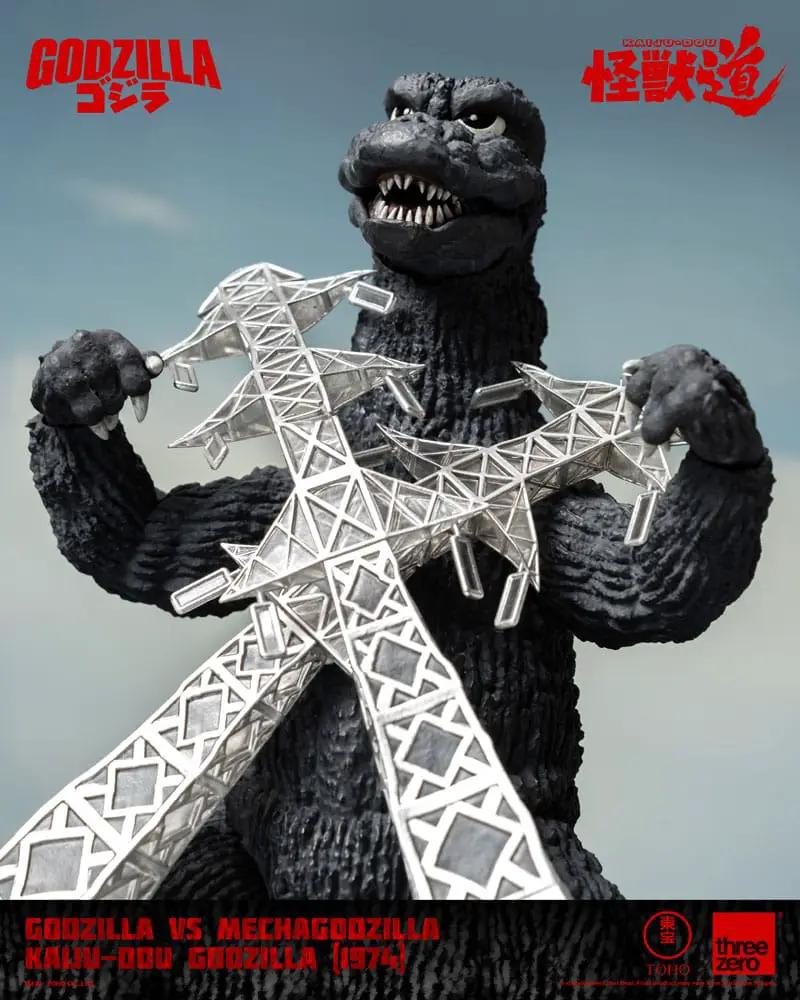 Godzilla vs Mechagodzilla figure by ThreeZero, 23 cm, black Godzilla with silver lattice towers.