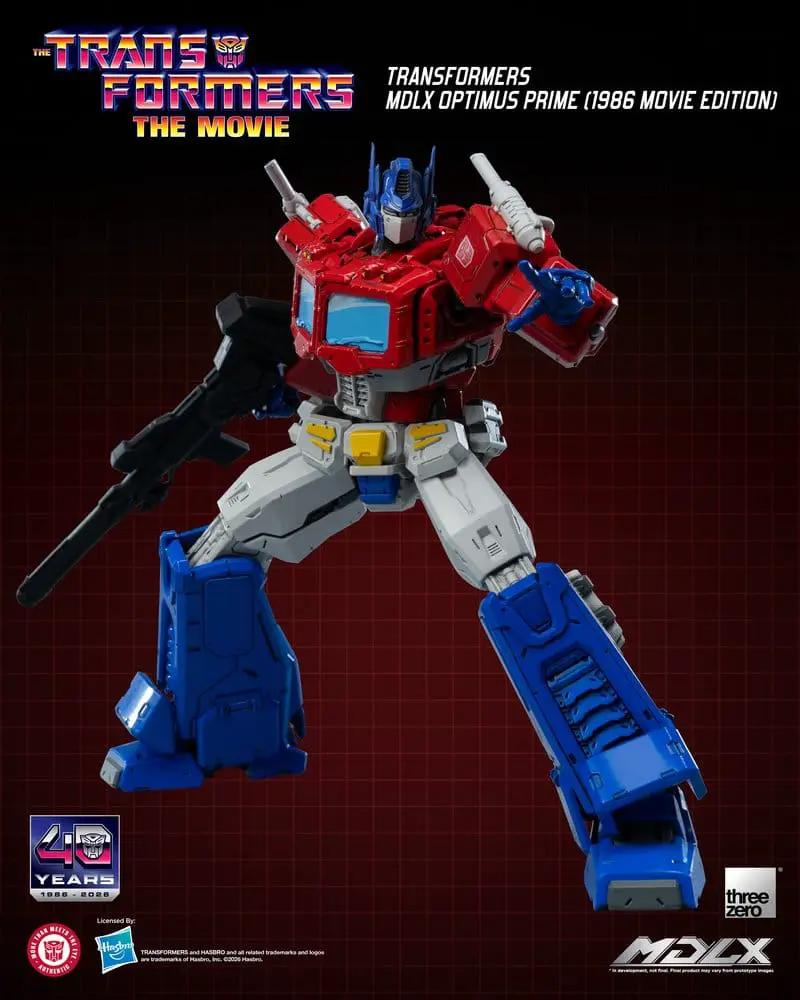 Figura de acción MDLX Optimus Prime (1986 Movie Edition) de THREE ZERO, 18 cm, rojo/azul con arma