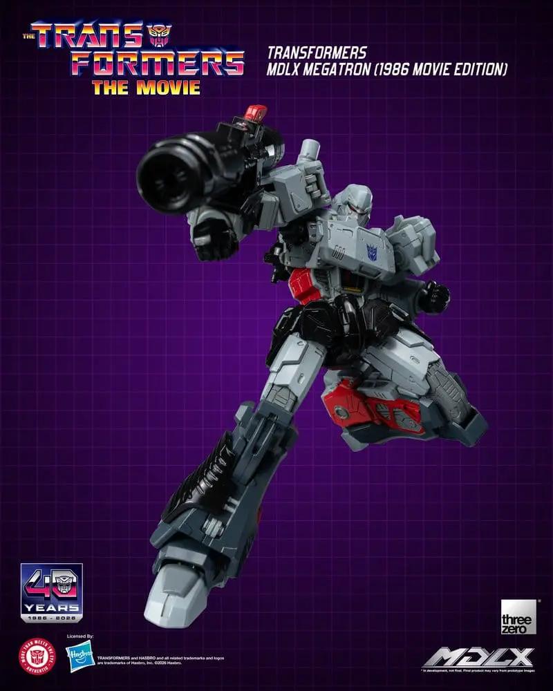 Figura de acción MDLX Megatron (1986 Movie Edition), 18 cm, de THREE ZERO, gris y negro.