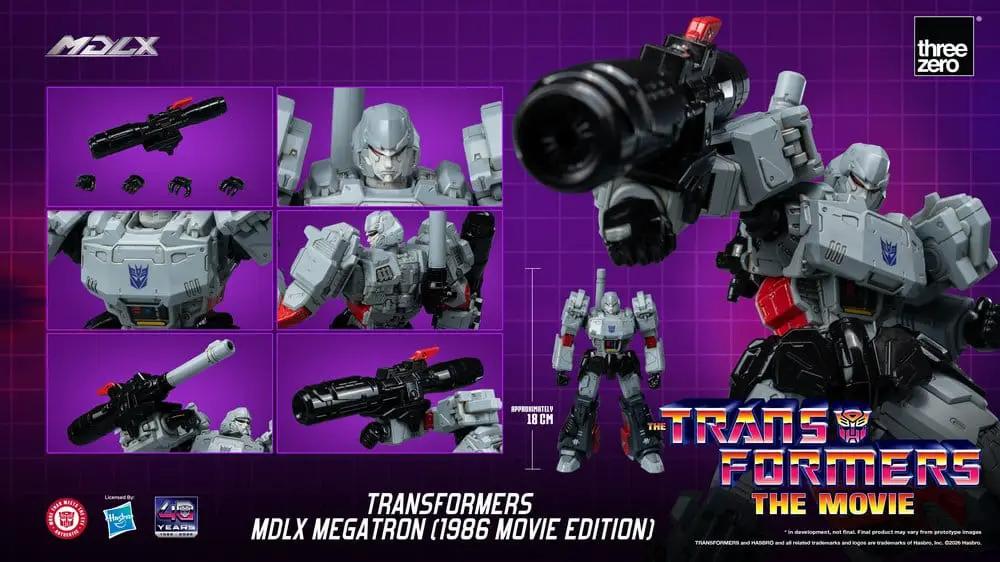 Figura de acción MDLX Megatron (1986 Movie Edition) de ThreeZero, 18 cm, robot gris metálico.