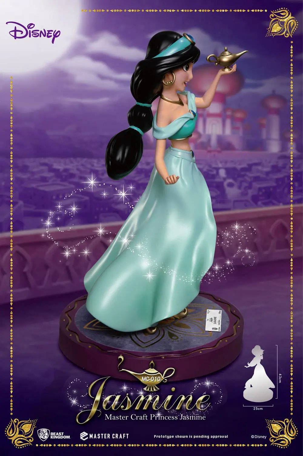 Disney Jasmine Master Craft statue by Beast Kingdom, turquoise gown, holding a magic lamp, 38 cm